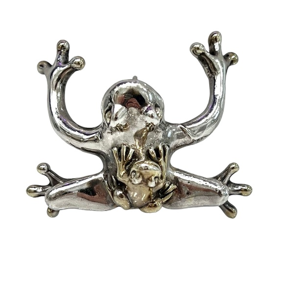 VINTAGE STERLING SILVER LEAP FROG PENDANT SMALL & BIG FROG - Picture 12 of 16